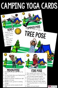 Camping Yoga is perfect for kids yoga!  I love how all the yoga poses are related to camping and they are so cute!  Perfect for a camping unit, camping lover or brain break!  #kidsyoga #brainbreaks #campingthemed #physicaltherapy