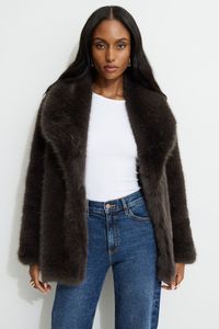 Faux Fur Midi Jacket Brown