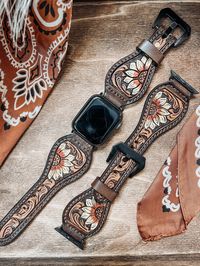 All leather smart watchband that will fit most smart watches. Easily kick your arm candy up a notch with these western inspired designs.