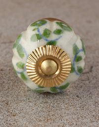 White Ceramic Melon Shaped Dresser Cabinet Knob With Green Design sold in Sets - Etsy