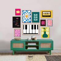 "Set of 10 colorful gallery wall set, maximalist wall art, Eclectic prints, bold colors posters, Retro Poster, piano keys print, retro cassette print, wavy daisies poster, 70's printable wall art, hippie wall decor, retro floral art print, neon sign print, blah blah blah print, teenage room decor, y2k aesthetic. Wall art is an affordable and easy way to refresh and upgrade the room decor of your space. Wall art trends, be it for your living room, foyer, bedroom, office, dining room, nursery or kitchen. You will find your perfect match here and choose the best piece to grace your space! AN AMAZING GIFT for housewarmings, birthdays, Christmas, holidays, anniversaries and any occasion. Makes a perfect housewarming gift for a newly occupied dorm room or a new apartment. ♡ PLEASE NOTE This fram