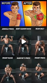 Fitness ● Workout ● Motivation on Instagram: "Want a Big shredded #Shoulder ??🥵💪 (Save & Try this)

Want a well rounded shoulders? 
You must train all 3 sides and these are one of my go-to exercises for each side.🤌
💪Save for Later✅ 
Share with friend✅

Anterior
* Front Raise (3x12)
* Front Press (3x10)
* Arnold Press (4x12)
* Marvin’s Press (4x8)

Medial
* Bent Elbow Raise (3x15)
* Marvin’s Press (4x8)
*Arnold Press (4x12)

Posterior 
* Rear delt fly(4x15)

⏱️ Rest 60-90 seconds between sets and go again 👍

Follow @fitnessfreak_officials
Follow @fitnessfreak_officials

Credit @marvinachi

#shoulderworkout #shoulder #quitsugar #inspire #fitnessblog #wellnessblogger #fitness #viralpost #upperbodyworkout #instagram #love #trendingnow #workoutmotivation #homeworkouts #explore #explorepage