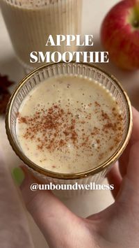 10min · 1 serving     https://unboundwellness.com/apple-smoothie/  • 1 1/2 medium honey crisp apple, or 1 large, peel on and chopped  • 1 large Medjool date, or two small, pitted  • 3/4 cup almond milk (sub coconut milk for AIP)  • 1/2 cup coconut yogurt  • 2 tbsp almond butter (sub tigernut butter for AIP)  • 1/2 tsp cinnamon   • 1/3 cup crushed ice   • Optional – 2 scoops collagen