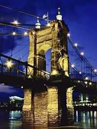 The John A. Roebling Suspension Bridge (formerly the Cincinnati-Covington Bridge) is a suspension bridge that spans the Ohio River between Cincinnati, Ohio, and Covington, Kentucky, opened in December 1866.