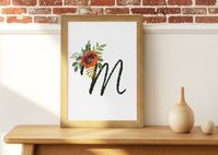 Handwritten Letter M Cross Stitch Pattern PDF Floral Monogram Nursery Cross Stitch Pattern