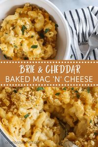 This roux-based Brie and Cheddar Baked Mac and Cheese has a deliciously decadent sauce made from sharp cheddar cheese and smooth and tangy brie. It’s topped with buttery brioche bread crumbs making it extra fabulous!