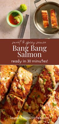 This bang bang salmon dish features perfectly cooked tender and flavorful salmon drizzled with a sweet and spicy bang bang sauce. It's a delicious and easy salmon dinner that’s ready in under 30 minutes!