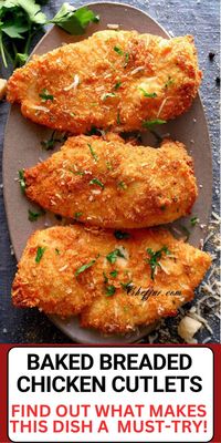 Baked Breaded Chicken Cutlets. A healthier alternative to frying, these cutlets are coated in a flavorful breadcrumb mixture and baked to golden perfection. Ideal for a quick, delicious dinner that the whole family will love!