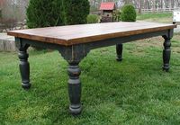 The Louden Stockton Farm Table in Black rustic distressed finish. Farmhouse table. By the Louden Furniture Company