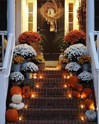 Fall Thanksgiving Halloween Autumn Decorating ideas outdoor front door interior design tablescapes table settings pumpkins flowers