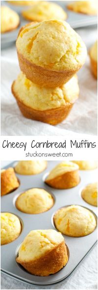 Cheesy Cornbread Muffins | stuckonsweet.com