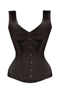 Classic Waist Taming Black Satin Overbust With Straps