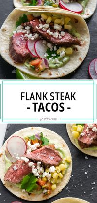 The best Air Fryer Flank Steak Tacos with a simple Jalapeño Lime Marinade that will have you craving more! They’re super quick and easy, cook time is less than 30 minutes. #flanksteak #flanksteaktacos #steaktacos #tacorecipes