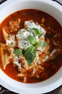 Everything you love about lasagna – all in one bowl of soup! Loaded with chicken sausage, lasagna noodles, marinara and cheese. It's easy, filling, hearty and perfect for a cold winter night.