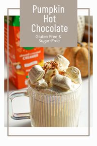 Easy, creamy, healthier pumpkin hot chocolate with sugar-free marshmallows and white chocolate. This is a must try!