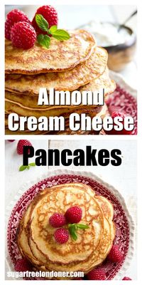 Light and fluffy Keto pancakes! These almond cream cheese pancakes are naturally gluten free and low carb. Try this easy low carb pancake recipe - a healthy and delicious sugar free breakfast choice. #pancakes #lowcarb #glutenfree #sugarfree #keto