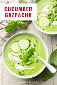 This cucumber gazpacho is creamy, refreshing, and full of flavor. It whips up in minutes and is absolutely perfect for a hot summer day. It's also vegan and gluten-free, so everyone can enjoy it!