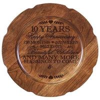 Honor the happy couple with a personalized 10th wedding anniversary custom laser engraved 10" cherry stand. A treasured and lasting personal keepsake for weddings or anniversaries. When you use a LifeSong Milestones product you are enjoying quality and craftsmanship with inspiring design. The custom engraved 10th-anniversary cherry cake stand makes it simple to decorate desserts and cakes. Frost and decorate your beautiful 10-year anniversary creation with ease on the environmentally friendly ca