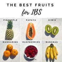 🍍Pineapple has anti-inflammatory bromelain, which can fight off abdominal pain.   🦠Papaya has its own digestive enzymes to breakdown proteins in your digestive tract. 🥝 Kiwis are immensely helpful for IBS-C! One kiwi has 79% of your daily vit C 🍊 Mandarins will boost your immunity and are loaded with soluble fiber. ♥️Raspberries have the most fiber of any berry, making them an excellent choice for IBS. 🍌 Unripe bananas have a prebiotic effect that will increase the good bacteria in your gut