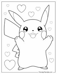 Coloring Sheet Of Cute Pikachu With Arms Up