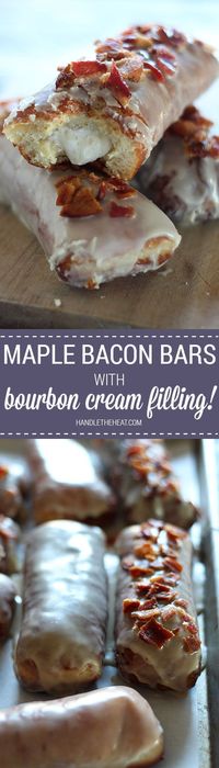 Maple Bacon Bars with Bourbon Cream Filling are not for the faint of heart! Ultimate salty sweet decadence with every fluffy, creamy, crispy bite. Obsessed!