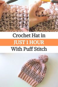 Crochet a stylish hat with our innovative puff stitch method, finished in just 60 minutes, ideal for any occasion or thoughtful gift-giving.. #Crochet #Hats #Yarn #CrochetDesigns