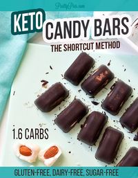 Missing candy bars on a keto diet? It's easy to make your own using simple ingredients. These Almond Joy, Reese's & more are completely sugar-free, Keto/Low-Carb, so you can enjoy without regret! Quick 15 minute, no-bake treats with 10 flavor variations to try. #keto #halloween #sugarfree #healthydesserts #prettypies