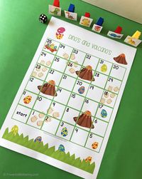 Dino and Volcano Printable Board Game to help practice counting. Excellent for preschoolers! #counting #preschool #printable #freeprintable #printablegame #countinggame #preschoolteachers