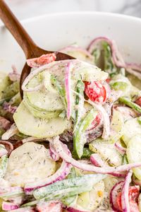 Easy Creamy Cucumber Salad with Sour Cream Dressing - Summer Side Dish Recipe