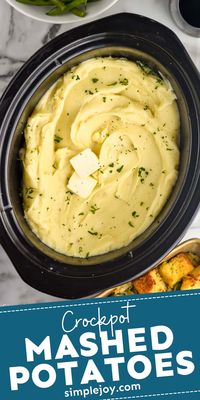 These Crockpot Mashed Potatoes are the best I have ever had! Creamy, buttery, and made completely in the slow cooker. This is the perfect simple holiday side dish.