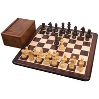 CHESS SET COMBOChess Pieces: Our tournament chess pieces are crafted by skilful artisans using high-quality Rosewood and Boxwood to increase the durability of the pieces for the frequent and rigorous play. The bottoms of the chess pieces are equipped with felted bases to protect the chessboard and facilitate smooth movement. Chessmen Dimensions Height Base King 3.9" (98mm) 1.4" (36mm) Queen 3.3" (83mm) 1.4" (36mm) Bishop 2.8" (70mm) 1.3" (33mm) Knight 2.7" (69mm) 1.3" (33mm) Rook 2.2" (56mm) 1.3