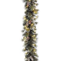 Transform your home for the holidays with this Pre-Lit Glittery Pine Christmas Garland! This garland features pinecones, snowflakes and frosted branches.