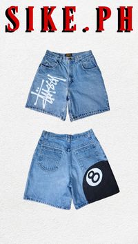 Handmade self painted denim jorts STUSSY 8BALL SHORTS JORTS