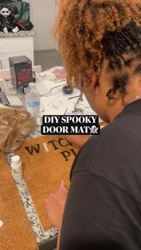 Difficulty: Easy  This is your sign to host a spooky-themed craft night.  Here’s what you’ll need:  • Coir Door Mat  • Acrylic paints  • Paint brushes  • Stencils   • Sealant  All items linked in Amazon Storefront 🫶🏾  DIY doormat, Halloween themed, Halloween doormat, spooky season