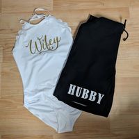 Hubby and Wifey Swimsuits - For Honeymoon, Bridal Showers, and More - Just Married - Beach Wedding