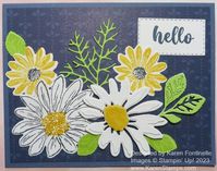 I used the Cheerful Daisies Bundle to stamp and diecut, the Irresistible Blooms Stamp Set (in Online Exclusives) for the greeting, and the new Countryside Inn Designer Paper for the background, all in the 2023-2024 Stampin' Up! Annual Catalog.