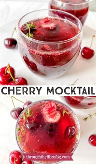 Looking for a fun weekend drink without alcohol? This sparkling cherry mocktail is packed with delicious fruit, with a hint of thyme. Top with bubbles for a tasty non-alcoholic drink perfect for entertaining, parties or Thanksgiving drinks!