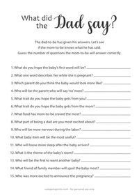 What did the Dad Say | Minimalist Baby Shower Game