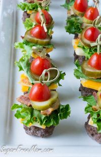 Mini Bun-less Cheeseburgers on stick! #lowcarb #Newyearseve