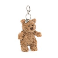 Bear with me.... Go wild as you wander with the Bartholomew Bear Bag Charm! Tufty in toffee, this teeny companion will amble and ramble wherever you go. With a strong silver claw clip and Jellycat charm, Bartholomew is with you all the way! Now, let's gather some tasty berries!