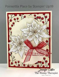 Stampin' Up!®'s Poinsettia Petals Bundle, Poinsettia Place designer paper, Celebration Labels dies, Subtle embossing folder. #StampinUp #StampTherapist