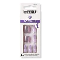 imPRESS Design Press-On Pedicure Toenails -  Say goodbye to toenail polish with KISS imPRESS Press-On Pedicure Design Toenails. These false toenails come ready to wear, no polish or glue needed! Just press on & GO! PureFit Technology makes the toenails super slim and comfortable. Toenails that look and feel just like your own!    Features     On trend purple fashion toenails are square shaped Easy press-on application Hassle-free removal wont damage your natural nails Chip-proof, smudge-proof, &