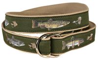 Freshwater Fish & Flies D-Ring Belt:D-Ring Belts:Artist-Designed Ribbon Belts and Accessories|Belted Cow Company - Made in America