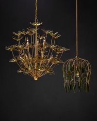 Product Name: Midsummer ChandelierAlternate Product Name: Currey & Company Midsummer 39" Green Leaves 9-Light ChandelierFinish: Contemporary Gold Leaf/Contemporary Gold/GreenFinish Type: Hand-applied LeafMaterials: Wrought Iron/Recycled Bottle GlassOverall Product Dimensions: 35.5"h x 39"dia.Product Height (in): 35.5Product Width (in): Product Depth (in): Product Diameter (in): 39Adjustable Dimensions: YesAdjustable Height Minimum (in): 42Adjustable Height Maximum (in): 110Canopy Height (in): 1C