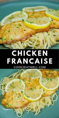 Chicken Francaise is a simple, yet elegant dish that’s worthy of a special occasion. Thin chicken cutlets are dredged in seasoned flour, dipped in egg, then gently fried in olive oil and butter. The pan drippings are used to make a white wine and lemon sauce. #chickenfrancaise #chicken