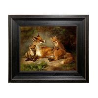 Family of Foxes Framed Oil Painting Print on Canvas, Fox Decor, Fox Wall Art, Cabin Decor, Gallery Wall Art, Woodland Animals