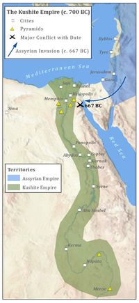 21st - 25th Dynasties, Neo New Kingdom (1091- 653 BCE) , (Queendom of Kush) (7800 BCE - 450 CE). Ancient Egypt Map