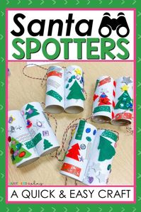 This quick and easy Christmas craft is the perfect Christmas Eve craft or preschool craft.  These Santa Spotters bincoulars are simple and fun and are the perfect Christmas activity for your preschool or kindergarten learner! #christmascrafts #preschool #christmasactivities