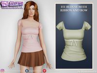 Fit blouse with ribbon and bow in 9 colors