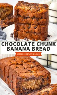 his moist and easy chocolate chunk banana bread recipe is perfect for using up ripe bananas. Packed with rich chocolate flavor, it's a family-favorite baking treat you'll want to make again and again.